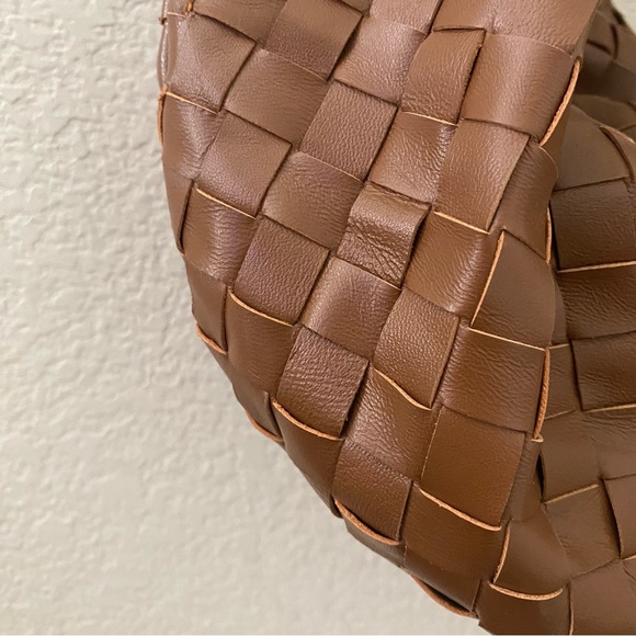 Brown Gold Weave Large Jodie Bag Sheepskin Leather Woven Intrecciato Satchel B10 - Picture 4 of 9